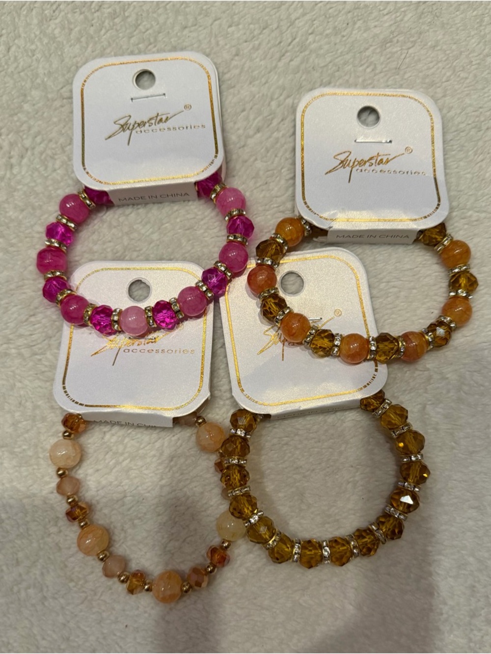 Pink and Gold Superstar Accessories Beaded Stretch Bracelet - set of 4